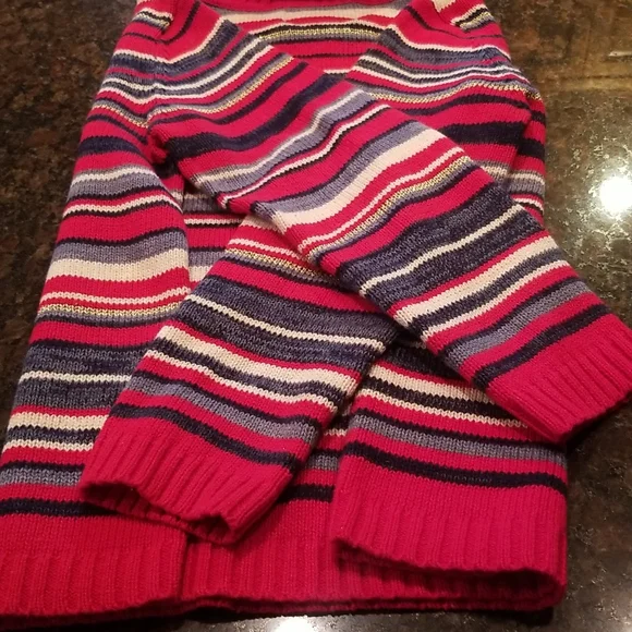 Tiara International red, blue, white striped sweater with some gold threading S - Picture 5 of 8